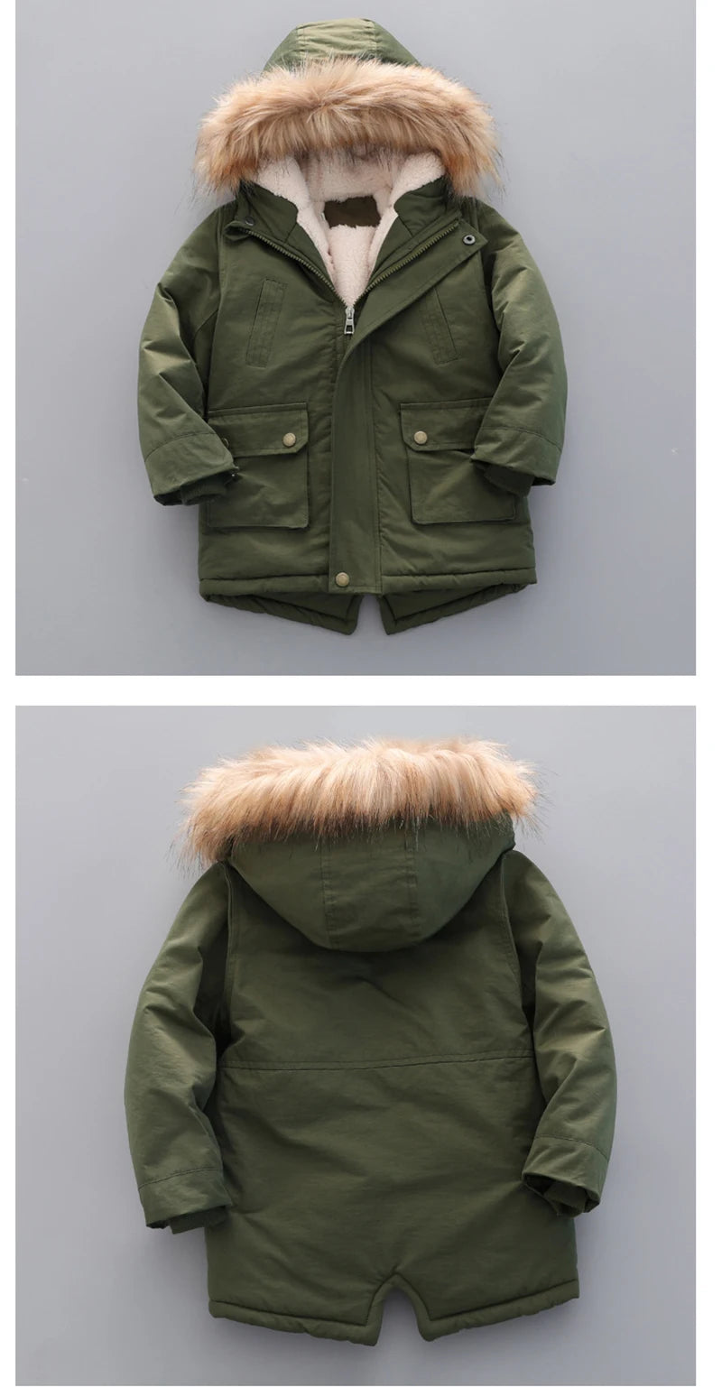 Kinder Winterjacke mit Kapuze & Fellkragen - Warm & Winddicht - 2-7 Jahre