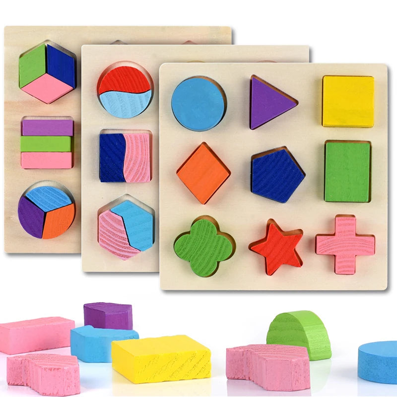 Montessori Holzpuzzle - Geometrische Formen & Farben - Frühes Lernspielzeug für Kleinkinder