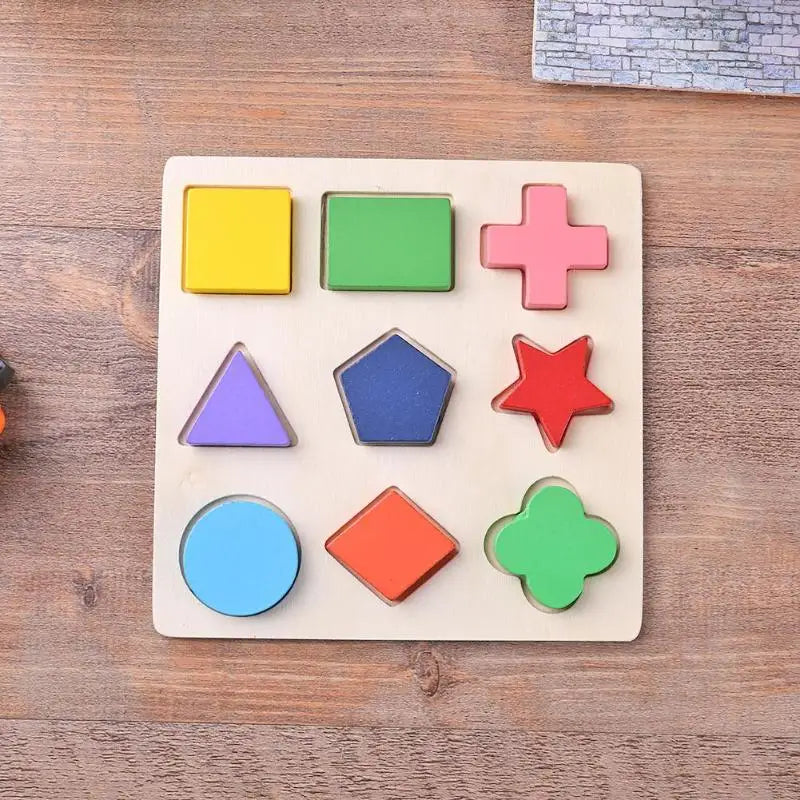 Montessori Holzpuzzle - Geometrische Formen & Farben - Frühes Lernspielzeug für Kleinkinder