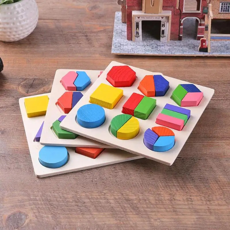 Montessori Holzpuzzle - Geometrische Formen & Farben - Frühes Lernspielzeug für Kleinkinder