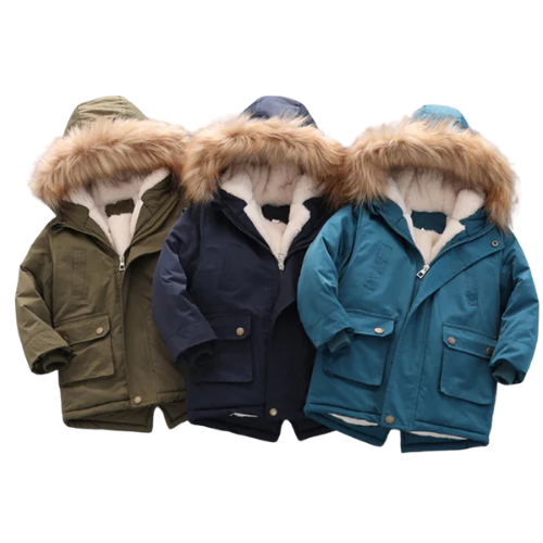 Kinder Winterjacke mit Kapuze & Fellkragen - Warm & Winddicht - 2-7 Jahre