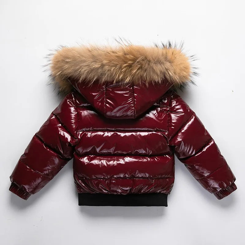 Kinder Winterjacke mit Fellkragen - Glänzend & Warm - Wasserdicht - 1-8 Jahre