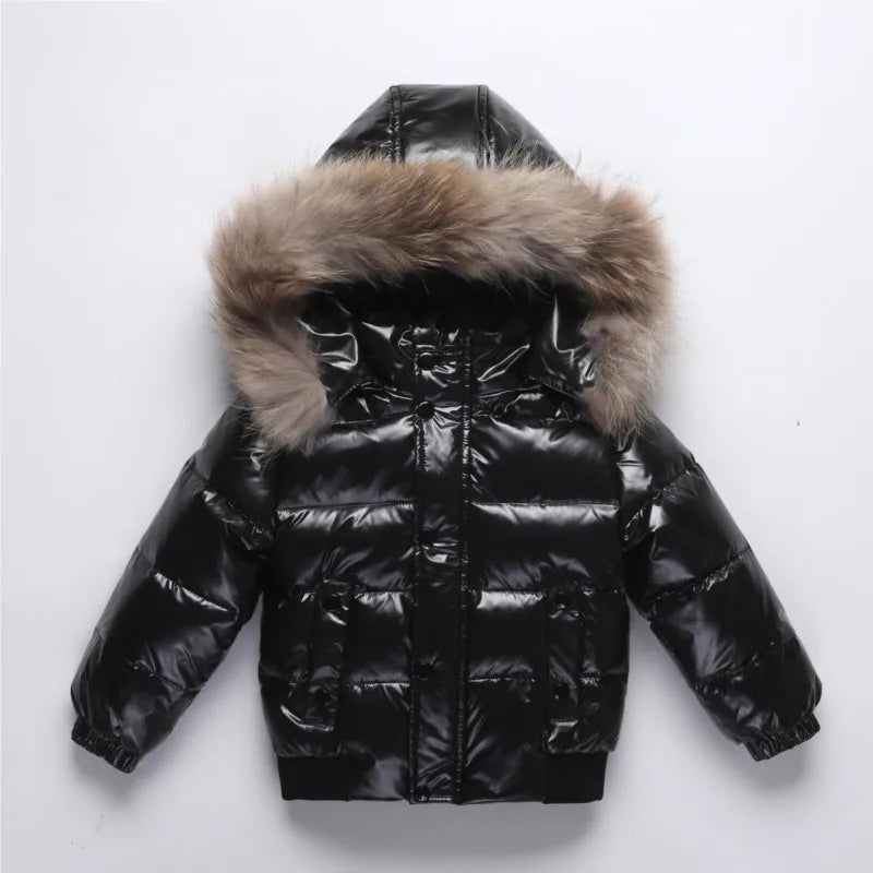 Kinder Winterjacke mit Fellkragen - Glänzend & Warm - Wasserdicht - 1-8 Jahre
