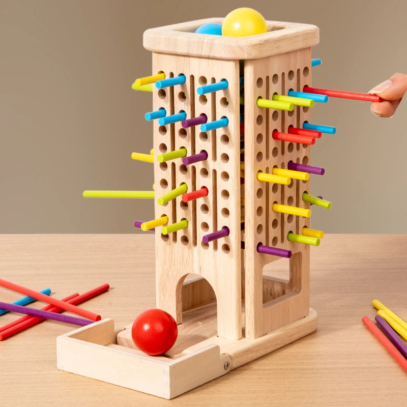 3-in-1 Holz Turmspiel mit Stäbchen & Kugeln - Interaktives Familienspiel