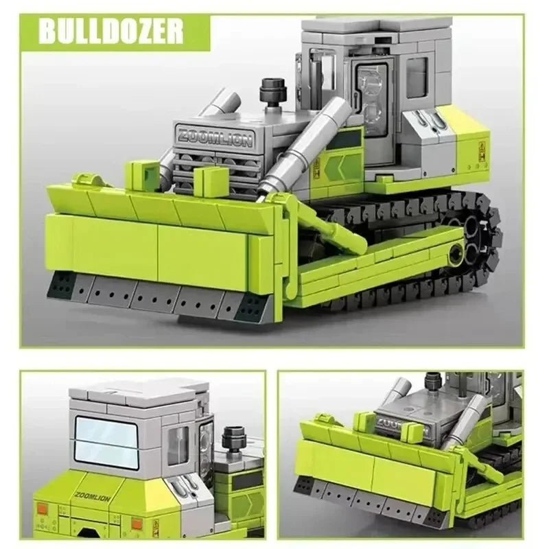 Bausteine Baufahrzeuge Set - Kran, Bagger, Bulldozer & Betonmischer