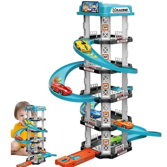 Rennstrecke Autoturm mit Rampe - Parkhaus Kinderspielzeug inklusive Autos