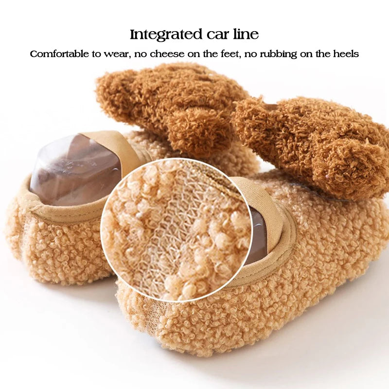 Warme Babyschühchen mit Bärchen - Weiche Rutschfeste Socken-Schuhe