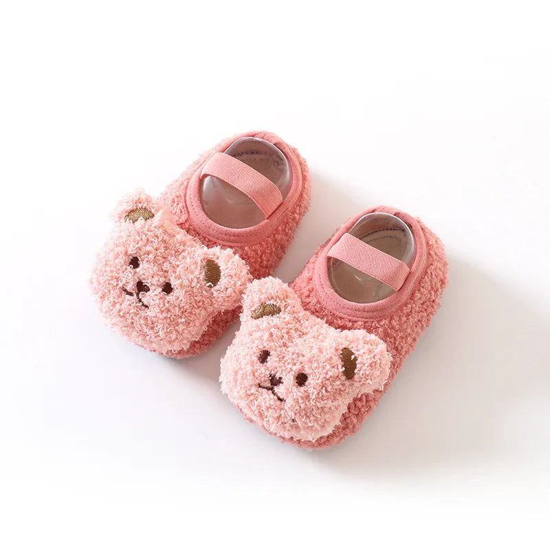 Warme Babyschühchen mit Bärchen - Weiche Rutschfeste Socken-Schuhe