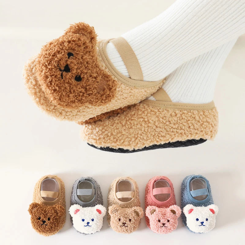 Warme Babyschühchen mit Bärchen - Weiche Rutschfeste Socken-Schuhe
