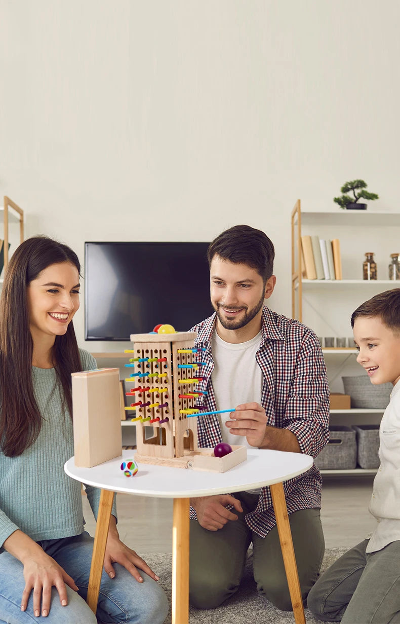 3-in-1 Holz Turmspiel mit Stäbchen & Kugeln - Interaktives Familienspiel