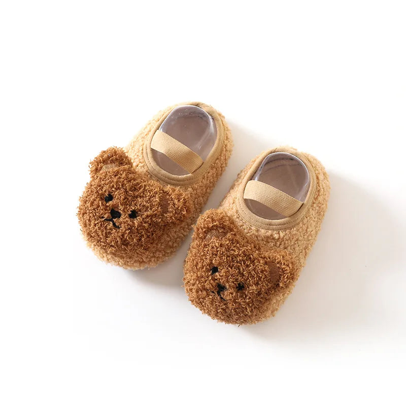 Warme Babyschühchen mit Bärchen - Weiche Rutschfeste Socken-Schuhe