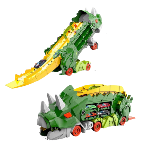 Dinosaurier Auto Rennbahn & Transporter - Mit 2 Metallautos