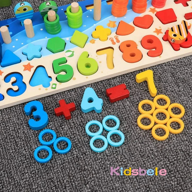 Montessori Lernspiel - Holz Zahlen, Formen & Angelspiel für Kinder