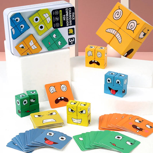Emotionen Puzzle Spiel – Montessori Lernspielzeug mit Blöcken & Karten