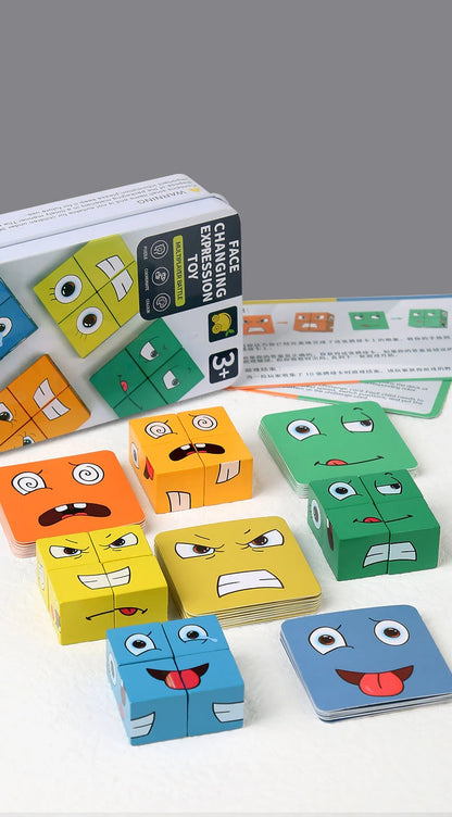 Emotionen Puzzle Spiel – Montessori Lernspielzeug mit Blöcken & Karten