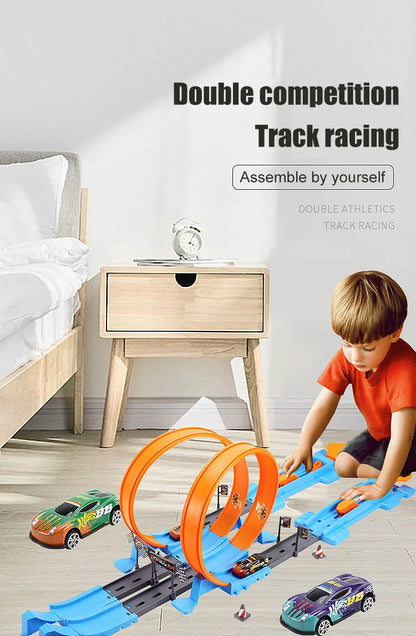 Stunt Geschwindigkeit Doppel Auto Räder Modell Spielzeug Für Kinder Racing Track Diy Montiert Schiene Kits Pädagogisches Interaktive Junge Kinder Spielzeug