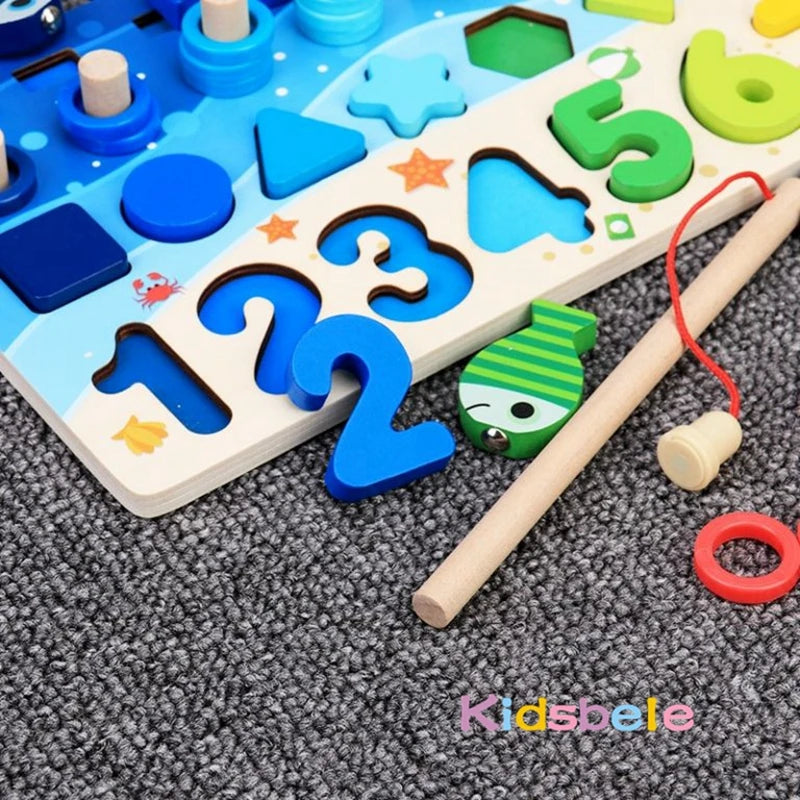 Montessori Lernspiel - Holz Zahlen, Formen & Angelspiel für Kinder