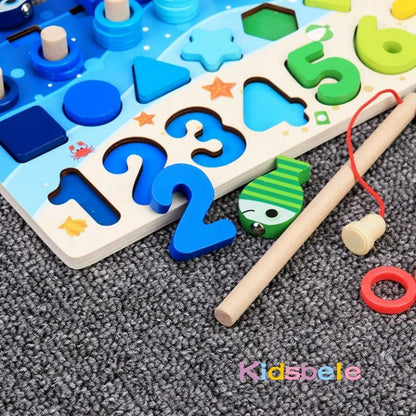 Montessori Lernspiel - Holz Zahlen, Formen & Angelspiel für Kinder