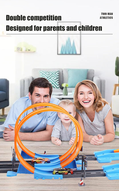 Stunt Geschwindigkeit Doppel Auto Räder Modell Spielzeug Für Kinder Racing Track Diy Montiert Schiene Kits Pädagogisches Interaktive Junge Kinder Spielzeug