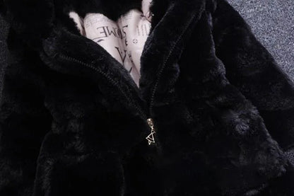 Kinder Weihnachts Plüschmantel mit Kunstfell & Kapuze - Warm & Festlich - 1-7 Jahre