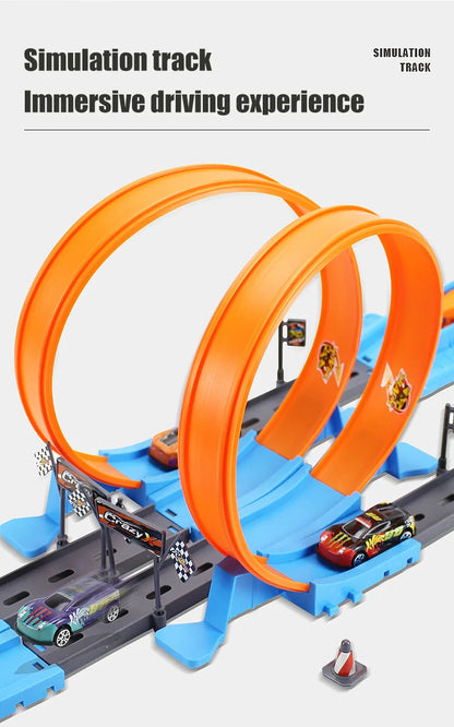 Stunt Geschwindigkeit Doppel Auto Räder Modell Spielzeug Für Kinder Racing Track Diy Montiert Schiene Kits Pädagogisches Interaktive Junge Kinder Spielzeug