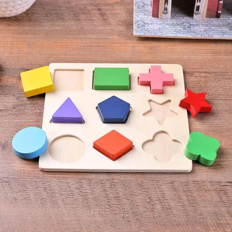 Montessori Holzpuzzle - Geometrische Formen & Farben - Frühes Lernspielzeug für Kleinkinder