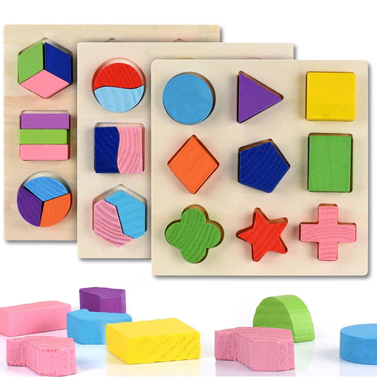 Montessori Holzpuzzle - Geometrische Formen & Farben - Frühes Lernspielzeug für Kleinkinder