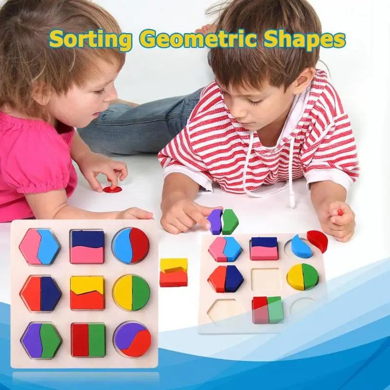 Montessori Holzpuzzle - Geometrische Formen & Farben - Frühes Lernspielzeug für Kleinkinder