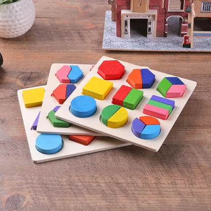 Montessori Holzpuzzle - Geometrische Formen & Farben - Frühes Lernspielzeug für Kleinkinder