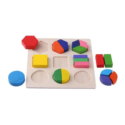 Montessori Holzpuzzle - Geometrische Formen & Farben - Frühes Lernspielzeug für Kleinkinder