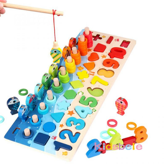 Montessori Lernspiel - Holz Zahlen, Formen & Angelspiel für Kinder