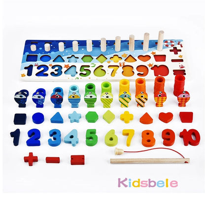 Montessori Lernspiel - Holz Zahlen, Formen & Angelspiel für Kinder