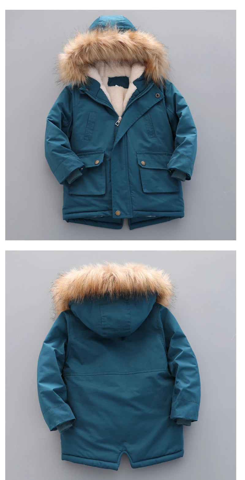 Kinder Winterjacke mit Kapuze & Fellkragen - Warm & Winddicht - 2-7 Jahre