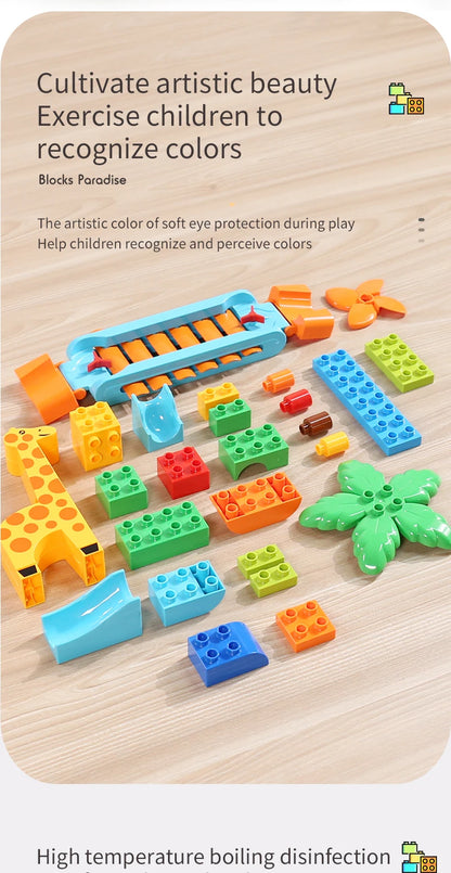 Neueste Große Größe Plattenspieler Marmor Rennen Run Bausteine Kreative Klavier DIY Blöcke Kunststoff Trichter Rutsche DIY Montage Ziegel