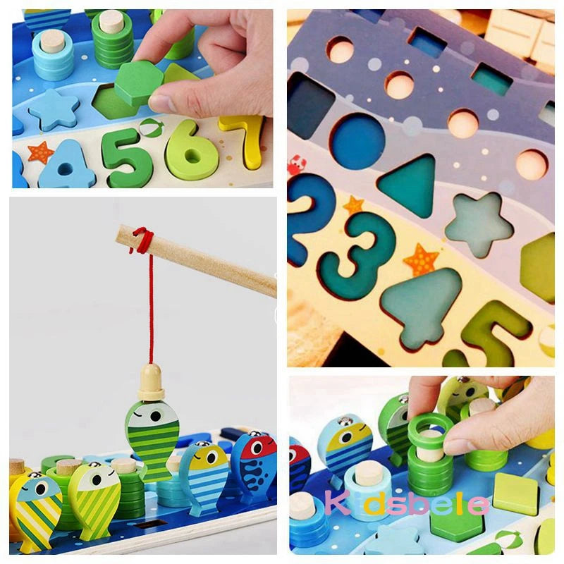 Montessori Lernspiel - Holz Zahlen, Formen & Angelspiel für Kinder
