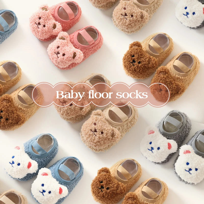 Warme Babyschühchen mit Bärchen - Weiche Rutschfeste Socken-Schuhe