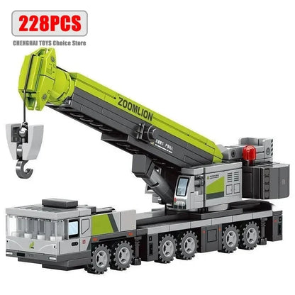 Bausteine Baufahrzeuge Set - Kran, Bagger, Bulldozer & Betonmischer