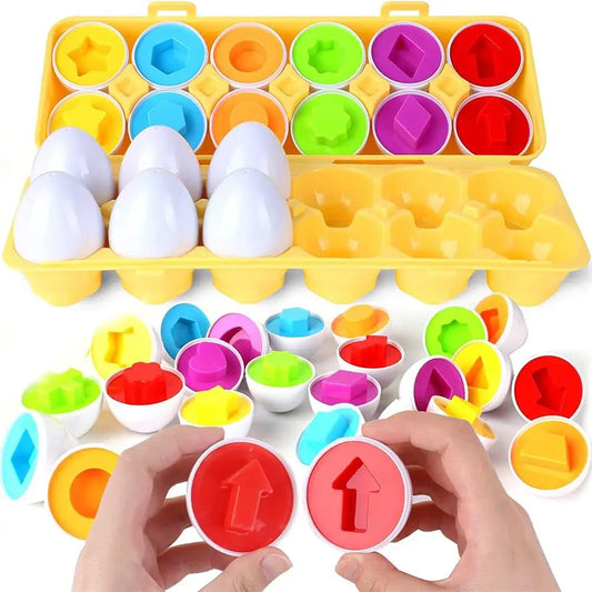 Eierpuzzle - Montessori Lernspielzeug - Formen- & Farben-Eier Set - 12 Teile