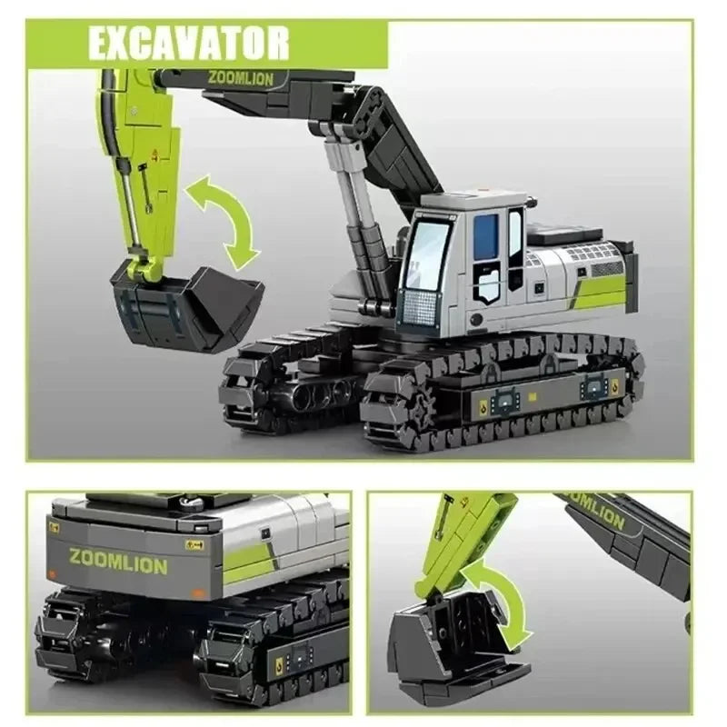Bausteine Baufahrzeuge Set - Kran, Bagger, Bulldozer & Betonmischer