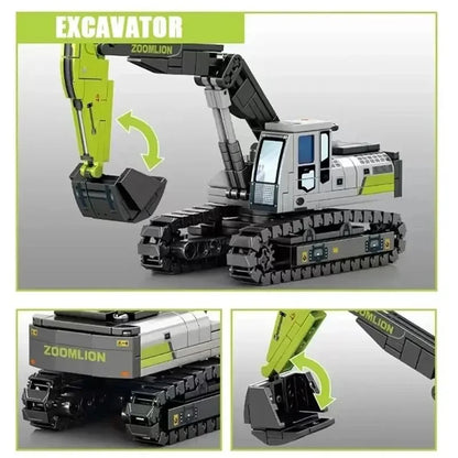 Bausteine Baufahrzeuge Set - Kran, Bagger, Bulldozer & Betonmischer
