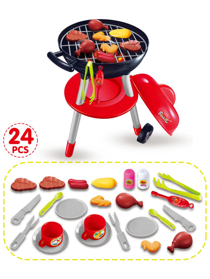 BBQ Cooking Kitchen Toys Interactive BBQ Toys Food Cooking Toys Kids Kitchen Pretend Games 24PCS