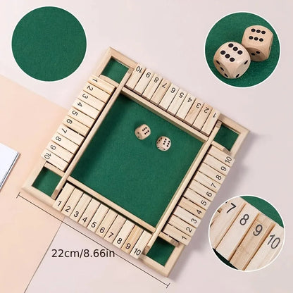 Holz Würfelspiel - Shut the Box - Familienspiel für 2-4 Spieler