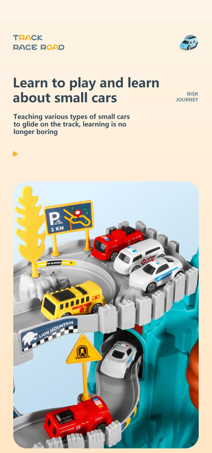 KBDFA Lion Theme Car Track für Kinder, Druckguss, Urlaubsgeschenke, Geburtstag, Hot Wheels, pädagogisches Rennspielzeug für Kinder, Rennwagen