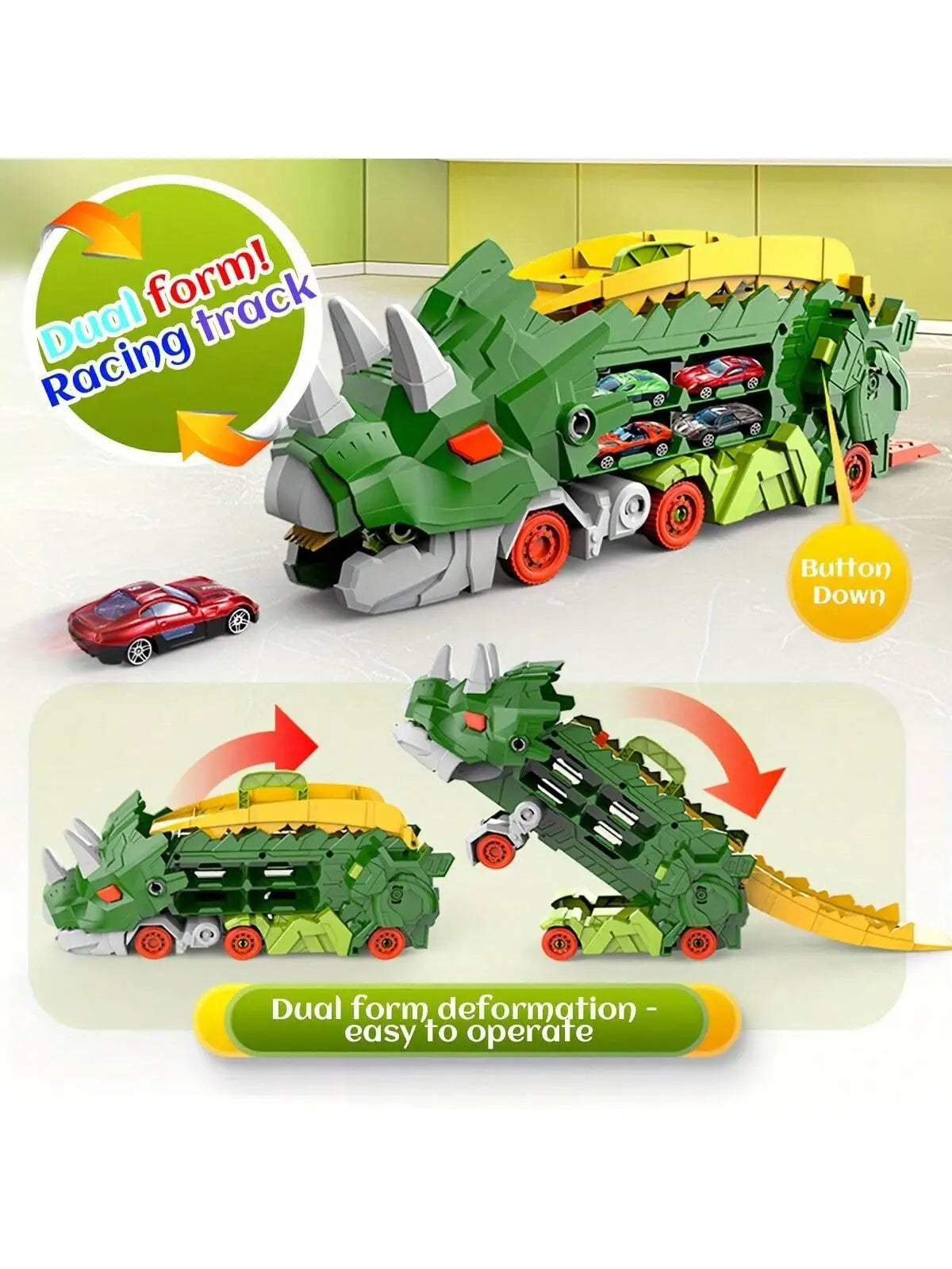 Dinosaurier Auto Rennbahn & Transporter - Mit 2 Metallautos