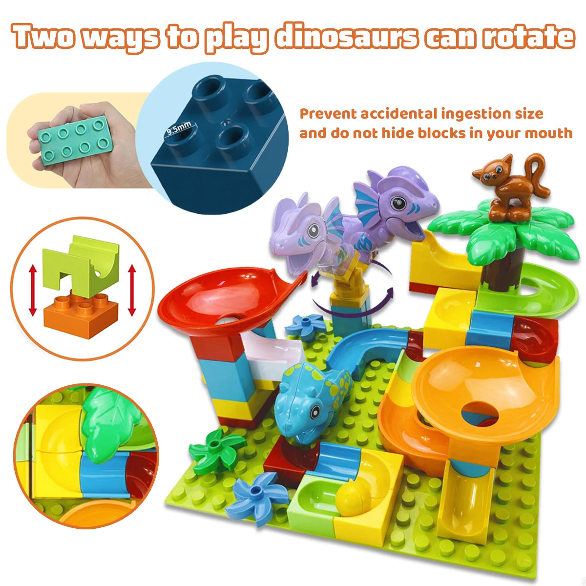 55PCS Große Bausteine Marmor Rennen Run Track Dinosaurier Und Große Ziegel Rolling Ball Rutsche Trichter Spielzeug Für Kinder pädagogisches Spielzeug