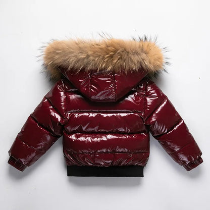 Kinder Winterjacke mit Fellkragen - Glänzend & Warm - Wasserdicht - 1-8 Jahre