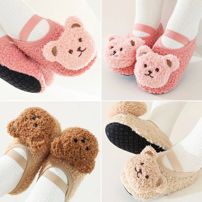 Warme Babyschühchen mit Bärchen - Weiche Rutschfeste Socken-Schuhe