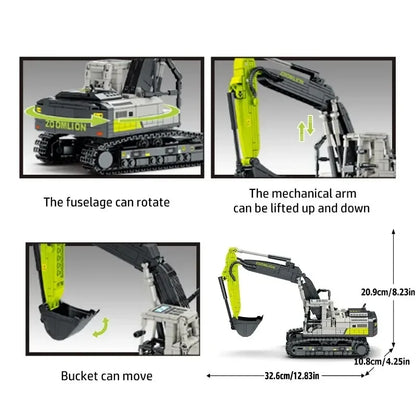 Bausteine Baufahrzeuge Set - Kran, Bagger, Bulldozer & Betonmischer