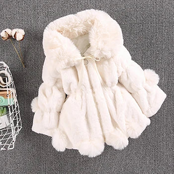 Mädchen Winter Plüschmantel mit Kunstfell & Pompons - Warm & Weich - 1-7 Jahre
