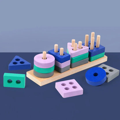 Montessori Holz Lernspielzeug - Formen & Farben Steckspiel - Pädagogisches Motorikspiel für Kinder